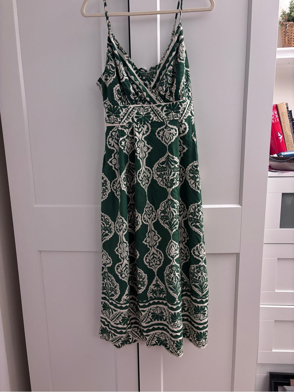 Green 🌴 🥒🪲 Printed Spaghetti-Strap Midi Dress